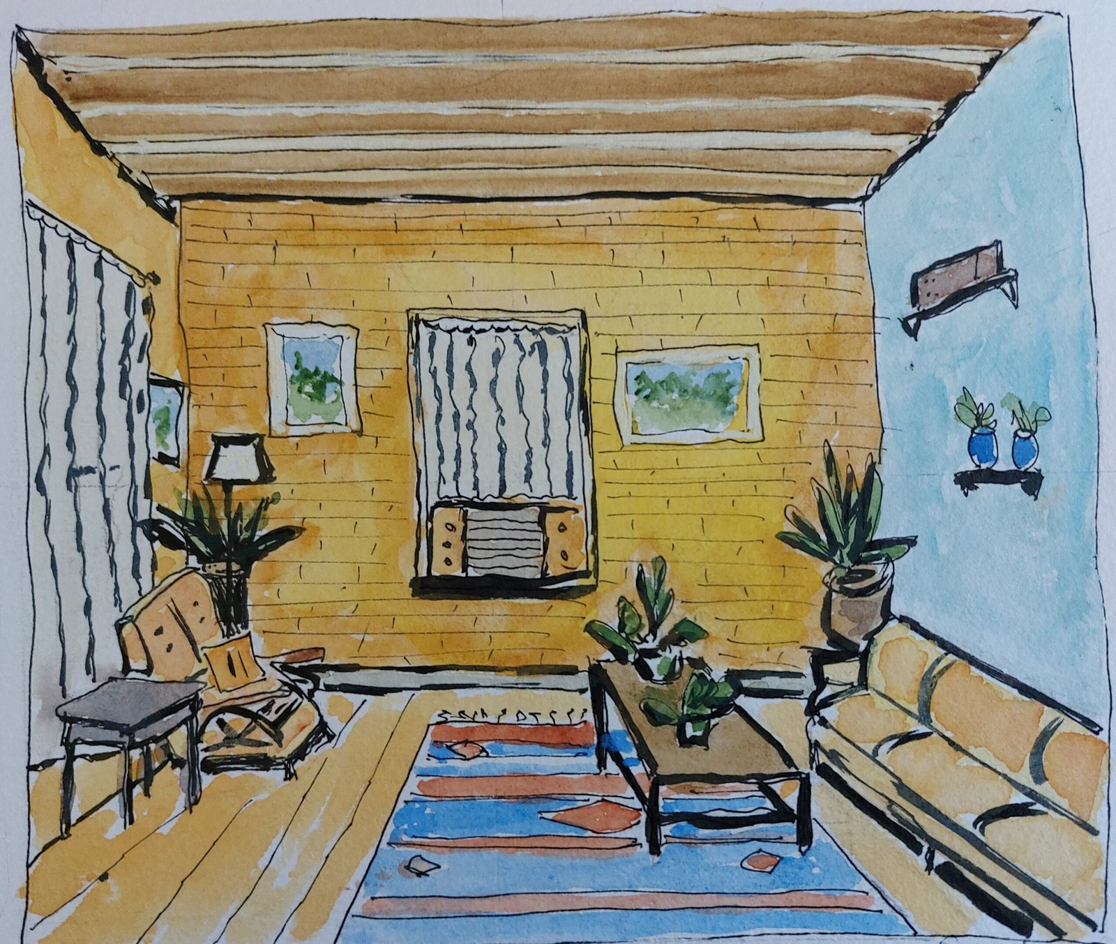 A painting I had done from Amy's "Travel Sketching Interiors in One and Two Point Perspective Course"